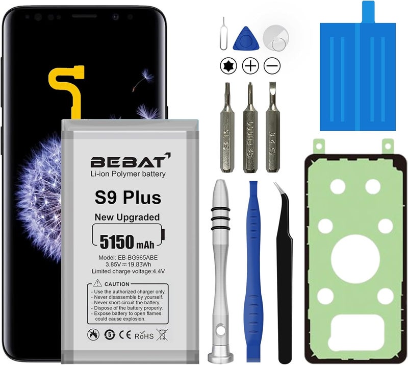BEBAT Replacement Battery for Samsung Galaxy S9 Plus,5150mAh High Capacity Lithium Polymer Battery for Samsung Galaxy S9 Plus SM-G965 G965V G965A G965T G965P G965R4 G960F with Repair Tool Kits - Image 1